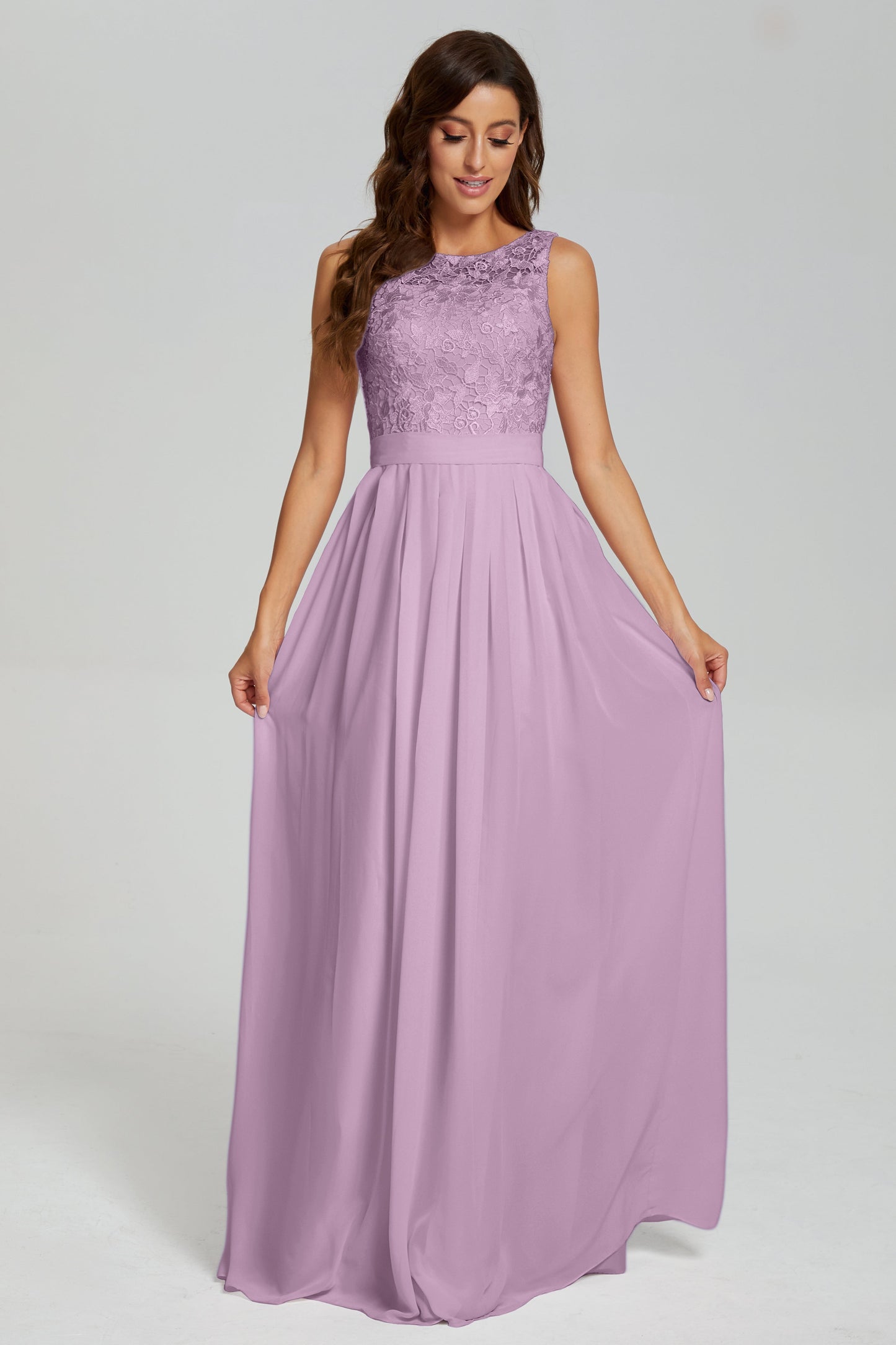 Floor Length Sleeveless Lace Prom Dresses