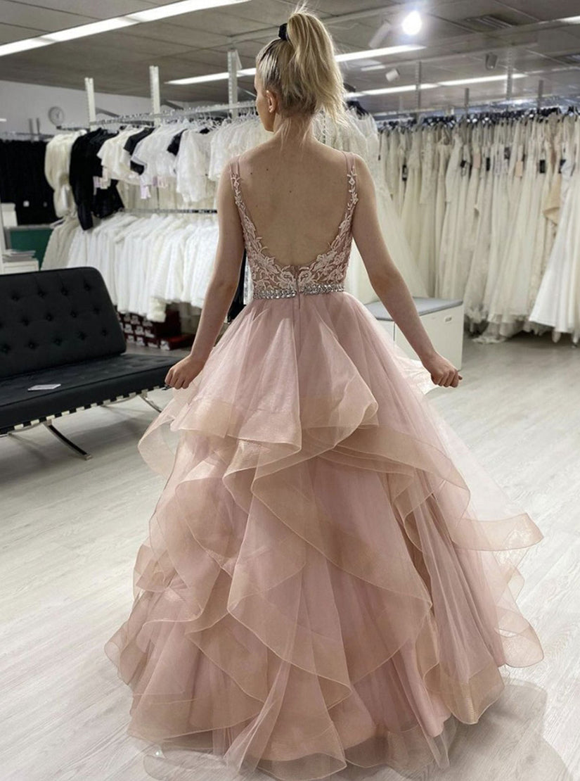 Pink Sleeveless A Line Tulle Lace Sweet 16 Dresses Prom Dresses