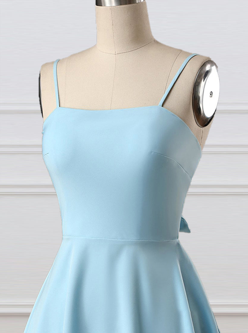 Blue A-Line Spaghetti Straps Short Satin Homecoming Dresses