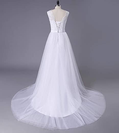 Charming Ivory Tulle Lace Up A-line Sweep Train Wedding Dresses