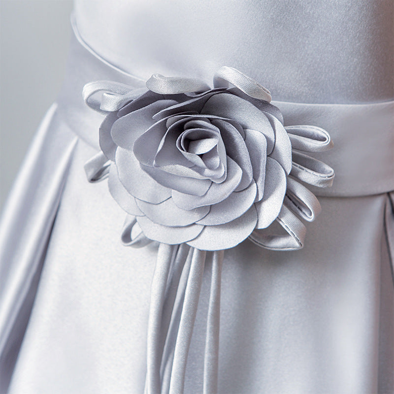 A Line Silver Sleeveless Flower Girl Dresses With Flower Belt