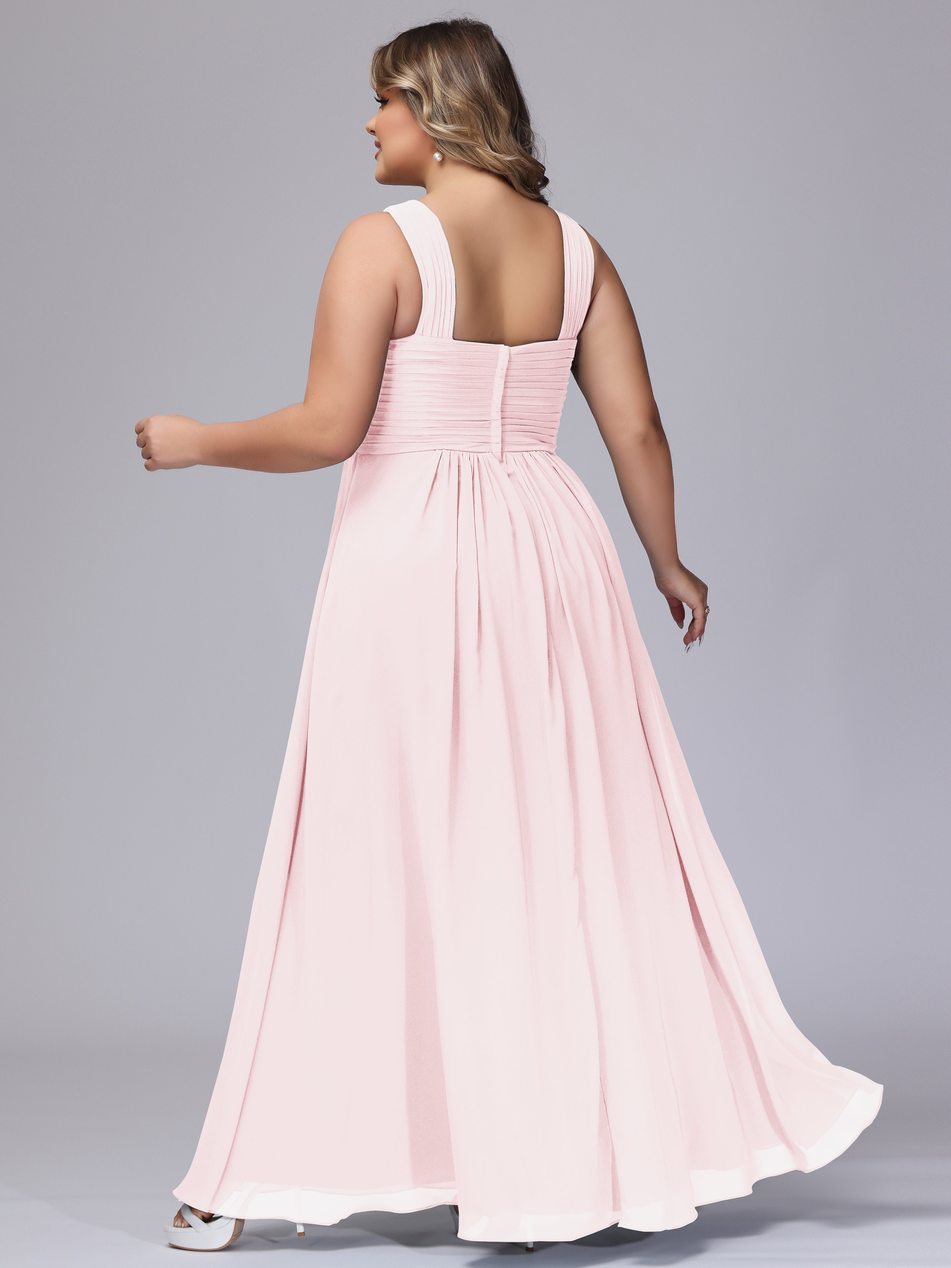 A-line Chiffon Straps  Plus Size Bridesmaid Dresses