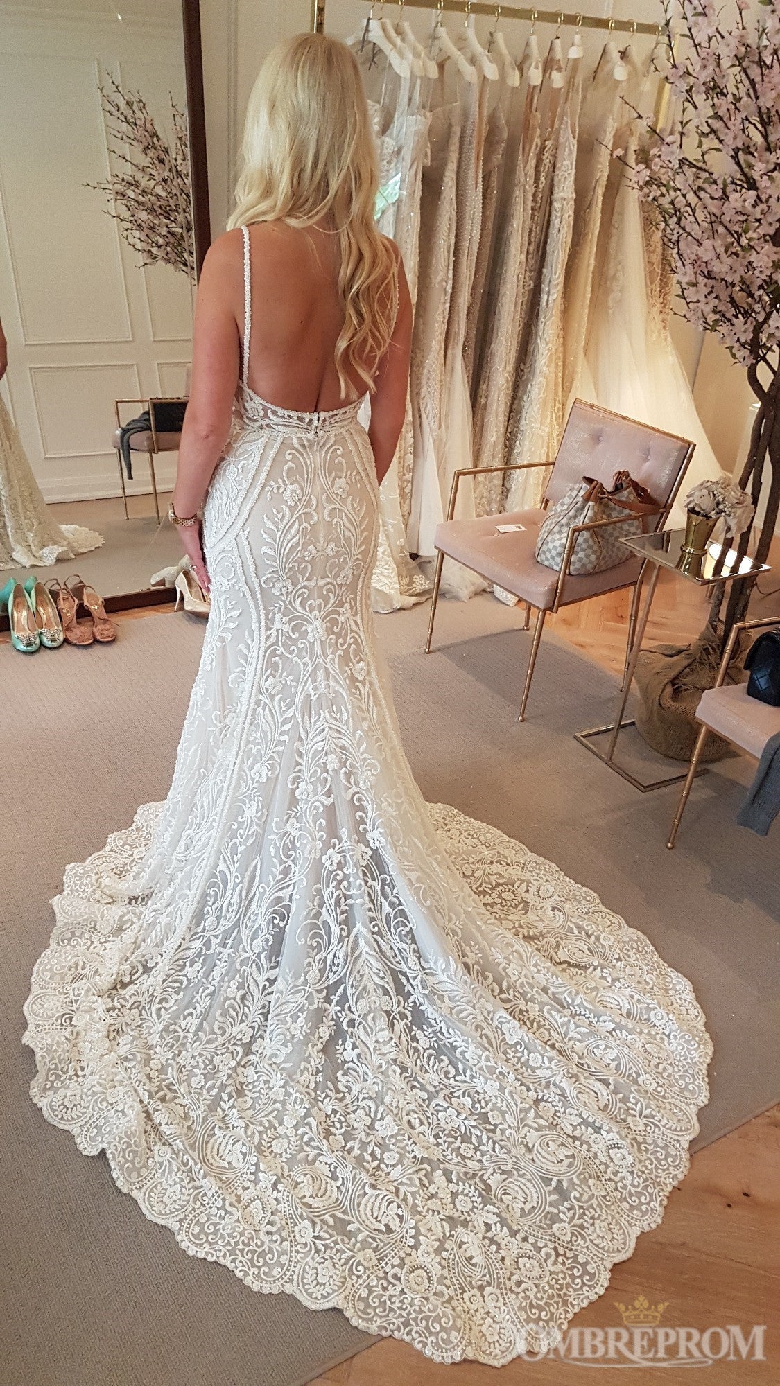 Mermaid Bridal Gown Spaghetti Straps Backless Lace Wedding Dresses