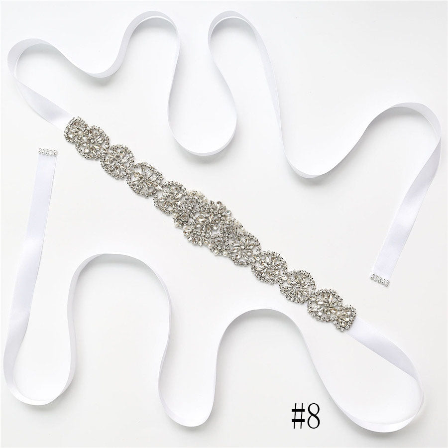 Gorgeous Long Crystal Sashes with Ribbon A02