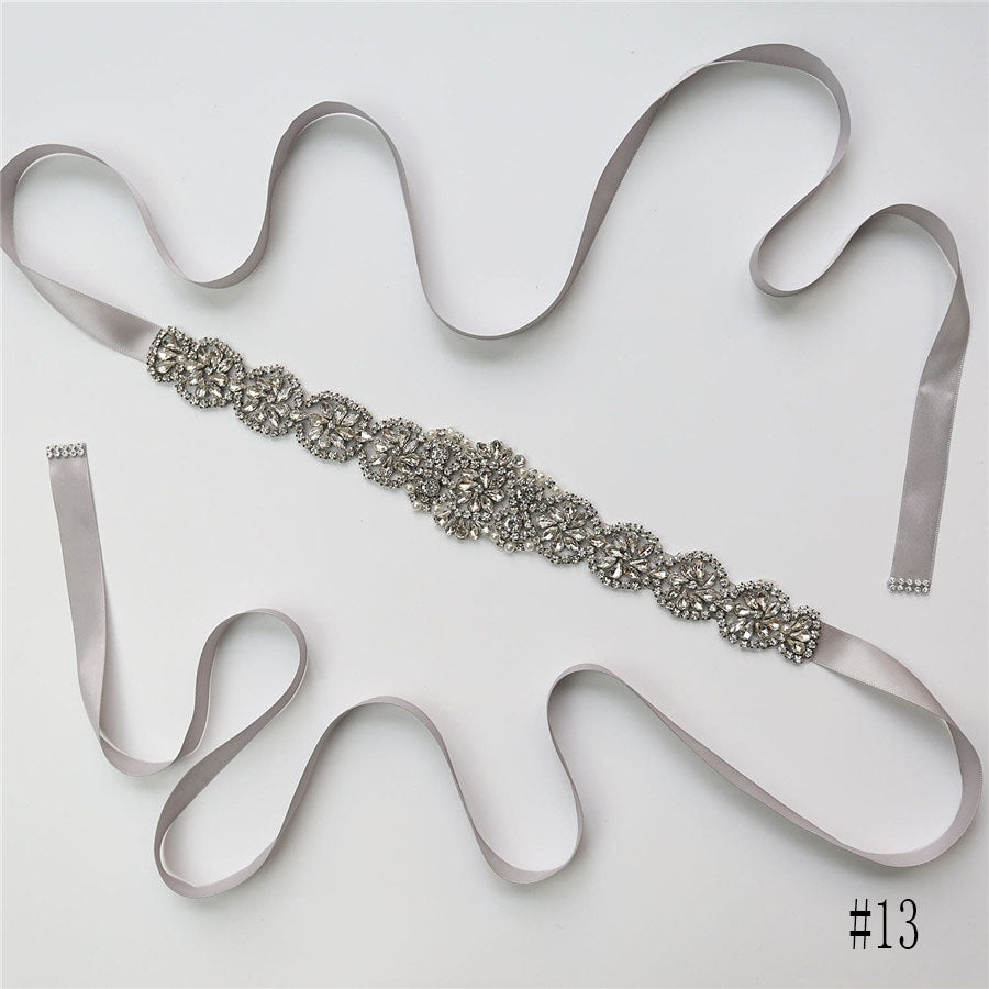 Gorgeous Long Crystal Sashes with Ribbon A02