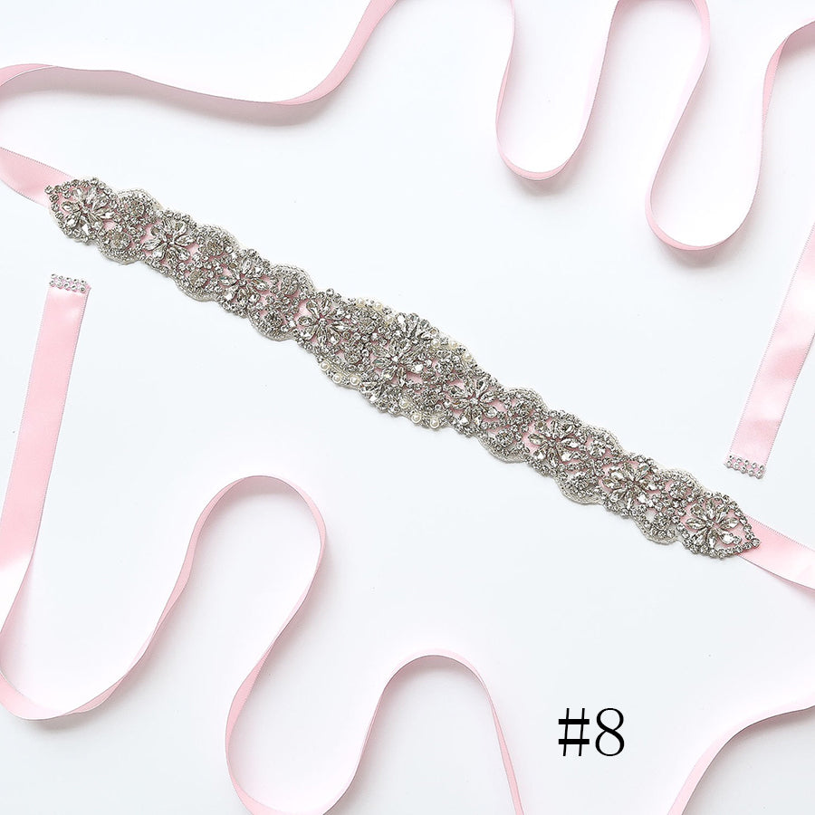 Elegant Long Crystal Sashes with Ribbon A01