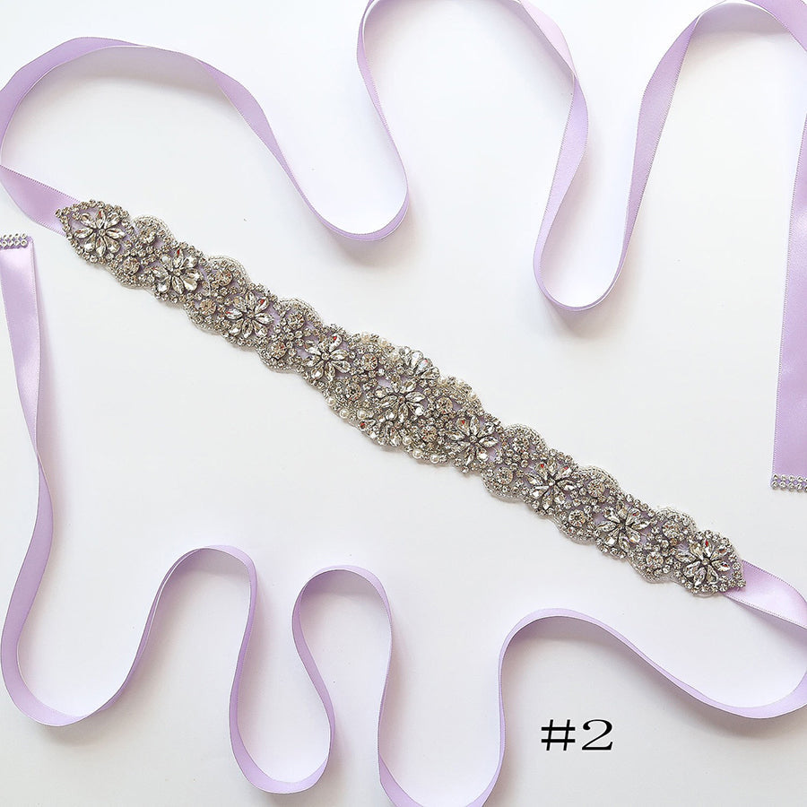 Elegant Long Crystal Sashes with Ribbon A01