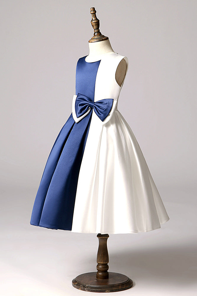 Cute Navy Blue and White Stitching Sleeveless Flower Girl Dresses