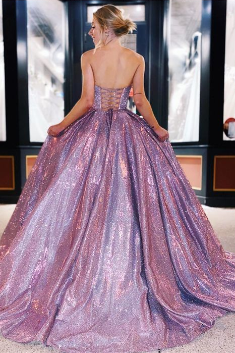 Sweetheart Shine Purple Long Prom Gowns Fashion Graduation Party Dresses