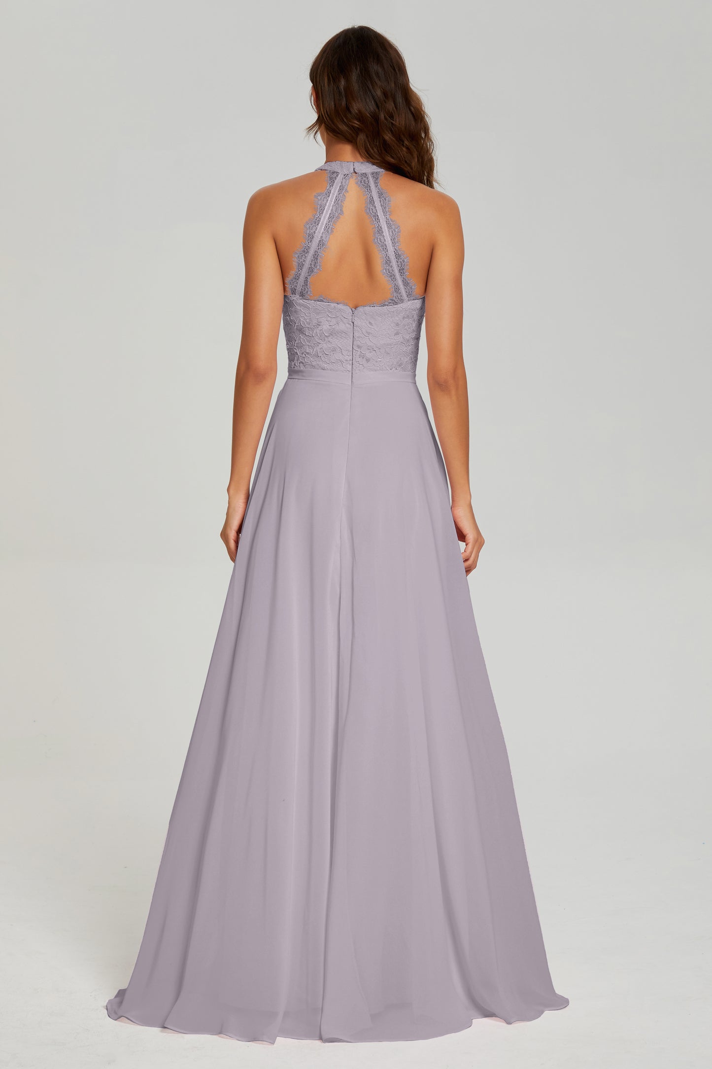 A-line Halter Lace Prom Dresses