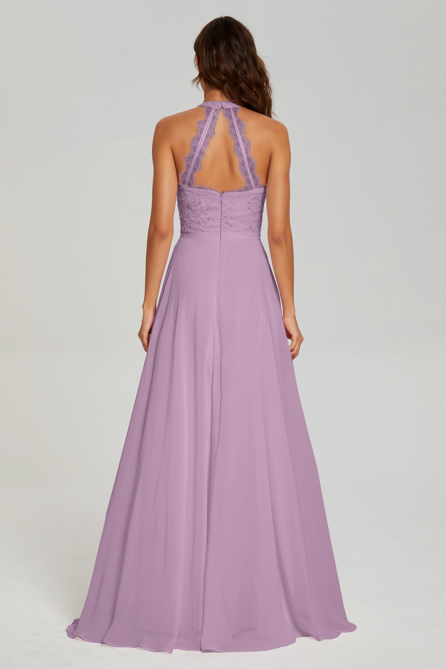 A-line Halter Lace Prom Dresses