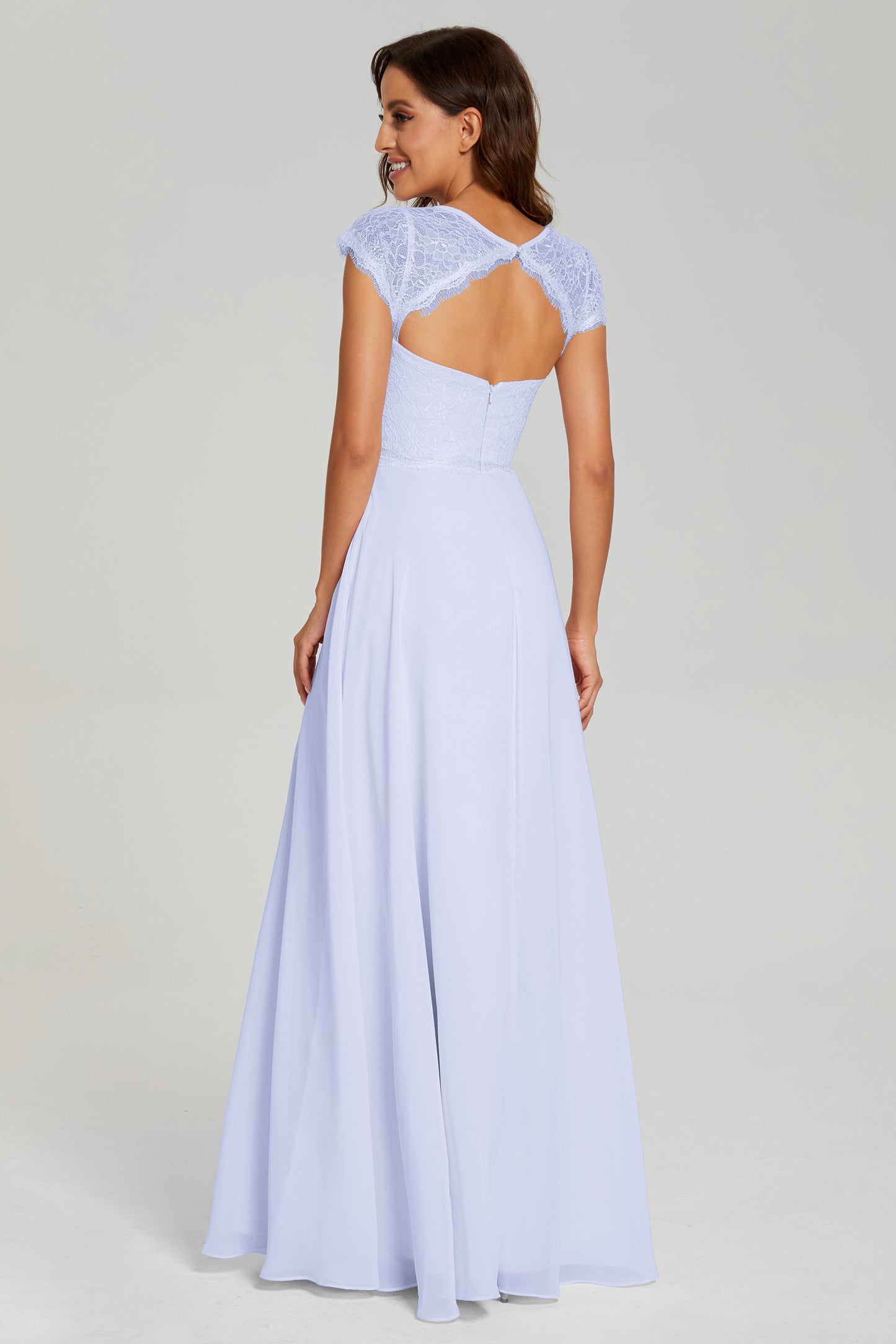 Cap Sleeve Illusion Chiffon Prom Dresses