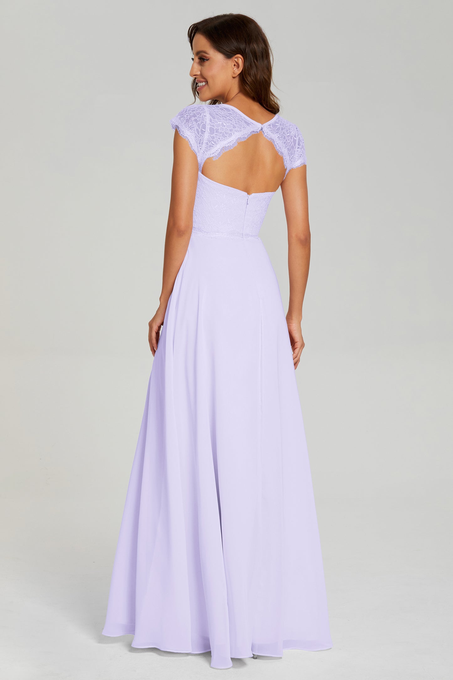 Cap Sleeve Illusion Chiffon Prom Dresses