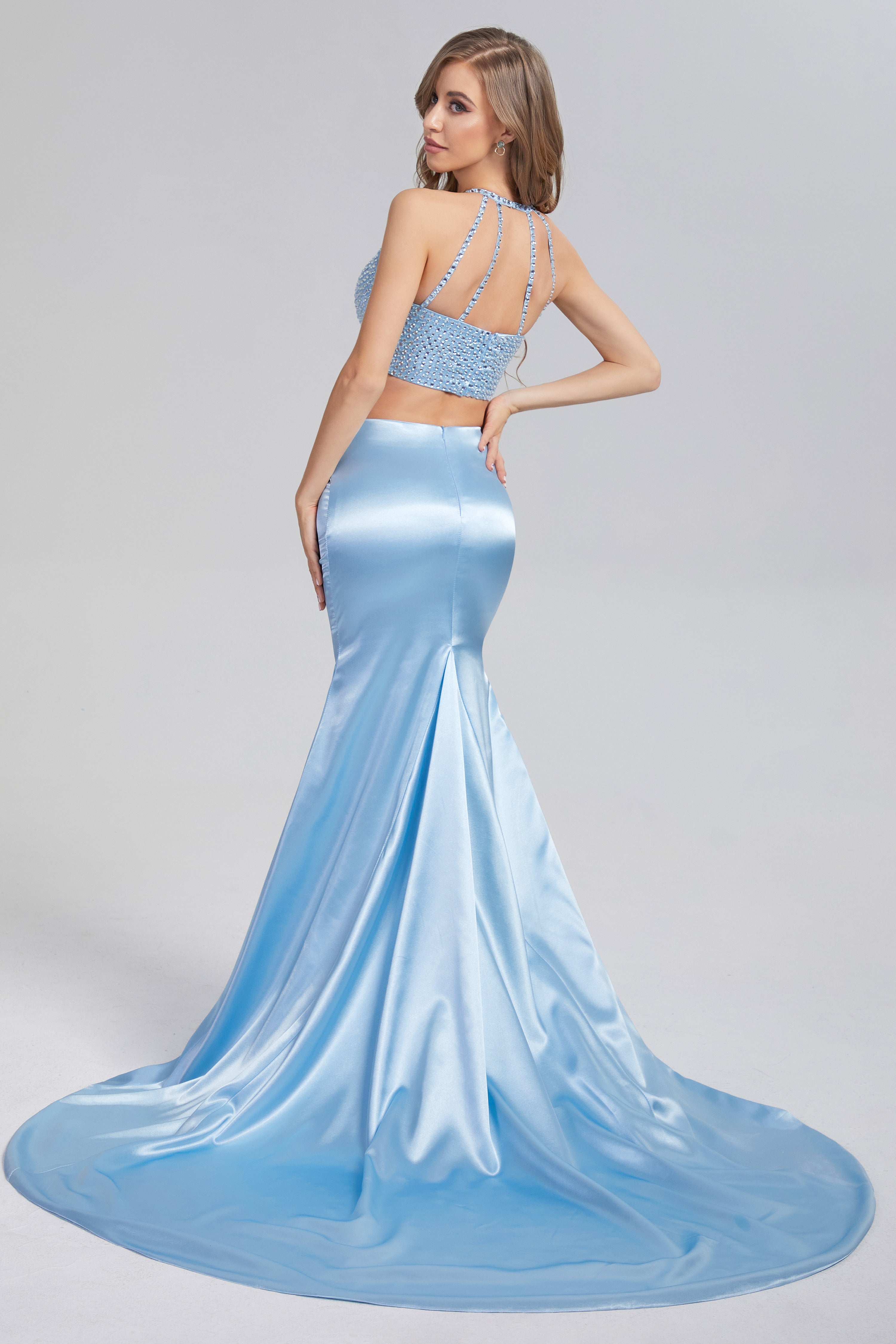 Mermaid 2-Piece Beading Prom Dresses with Trailing