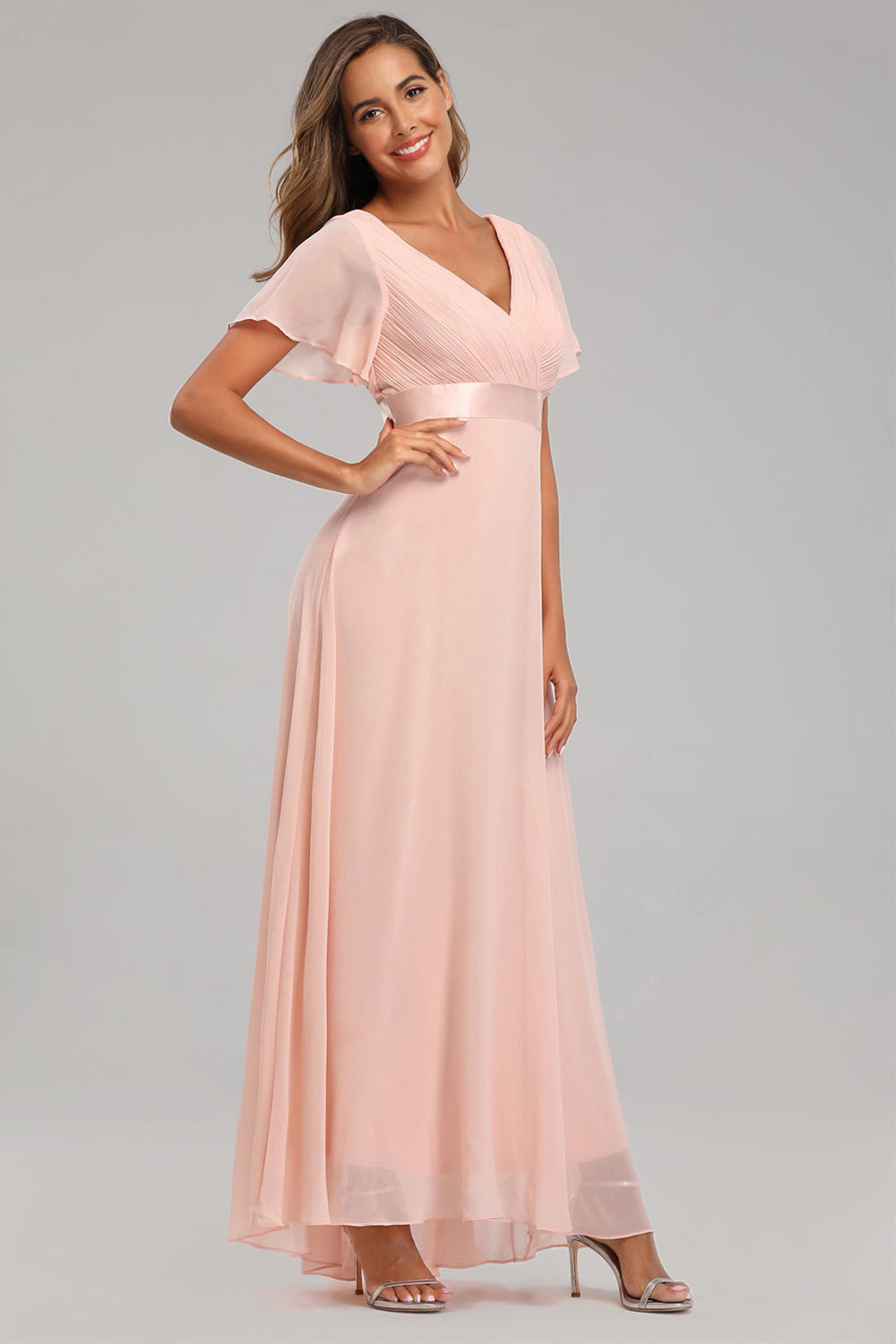 Ruffles Sleeve Pleats Chiffon Bridesmaid Dresses