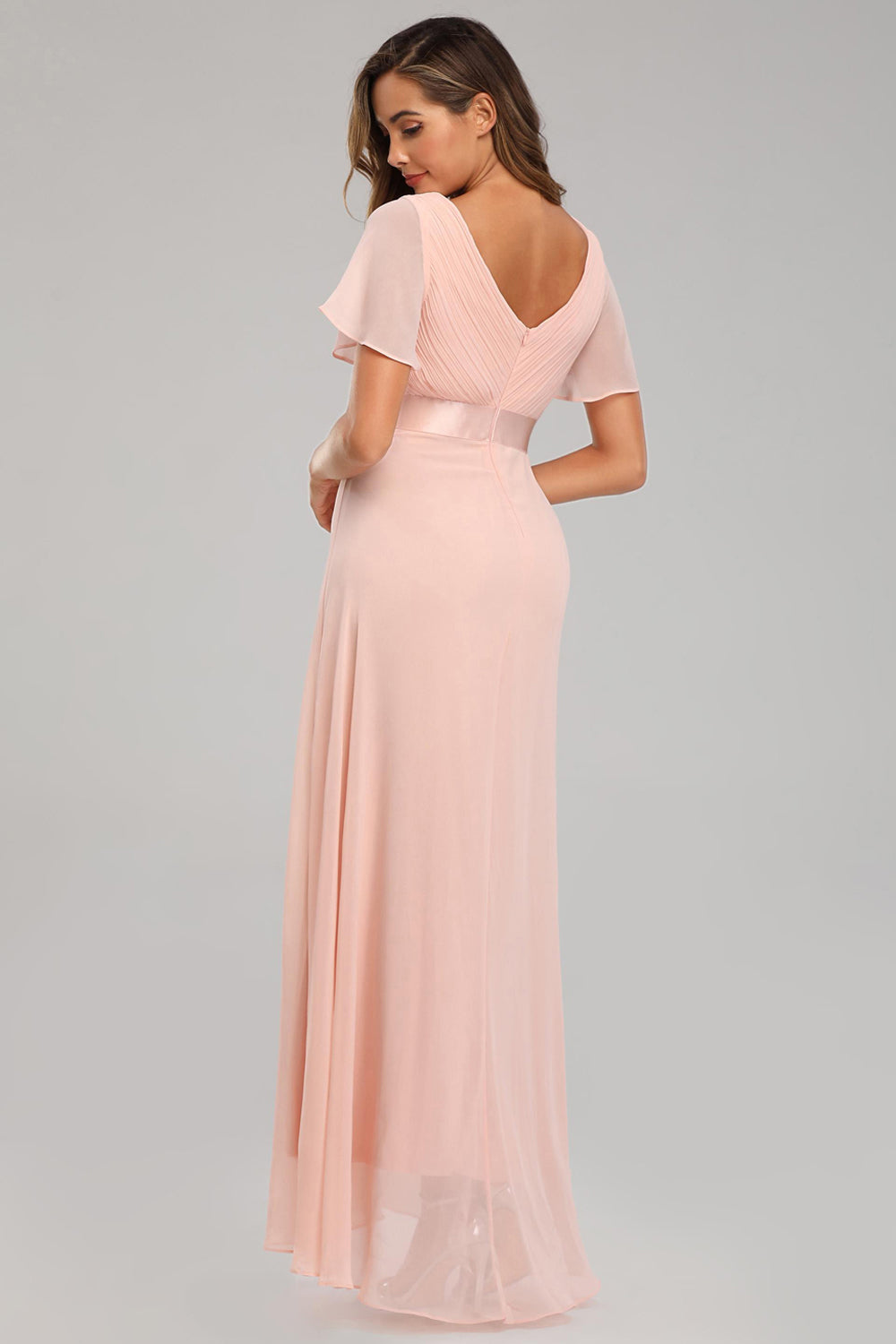 Ruffles Sleeve Pleats Chiffon Bridesmaid Dresses