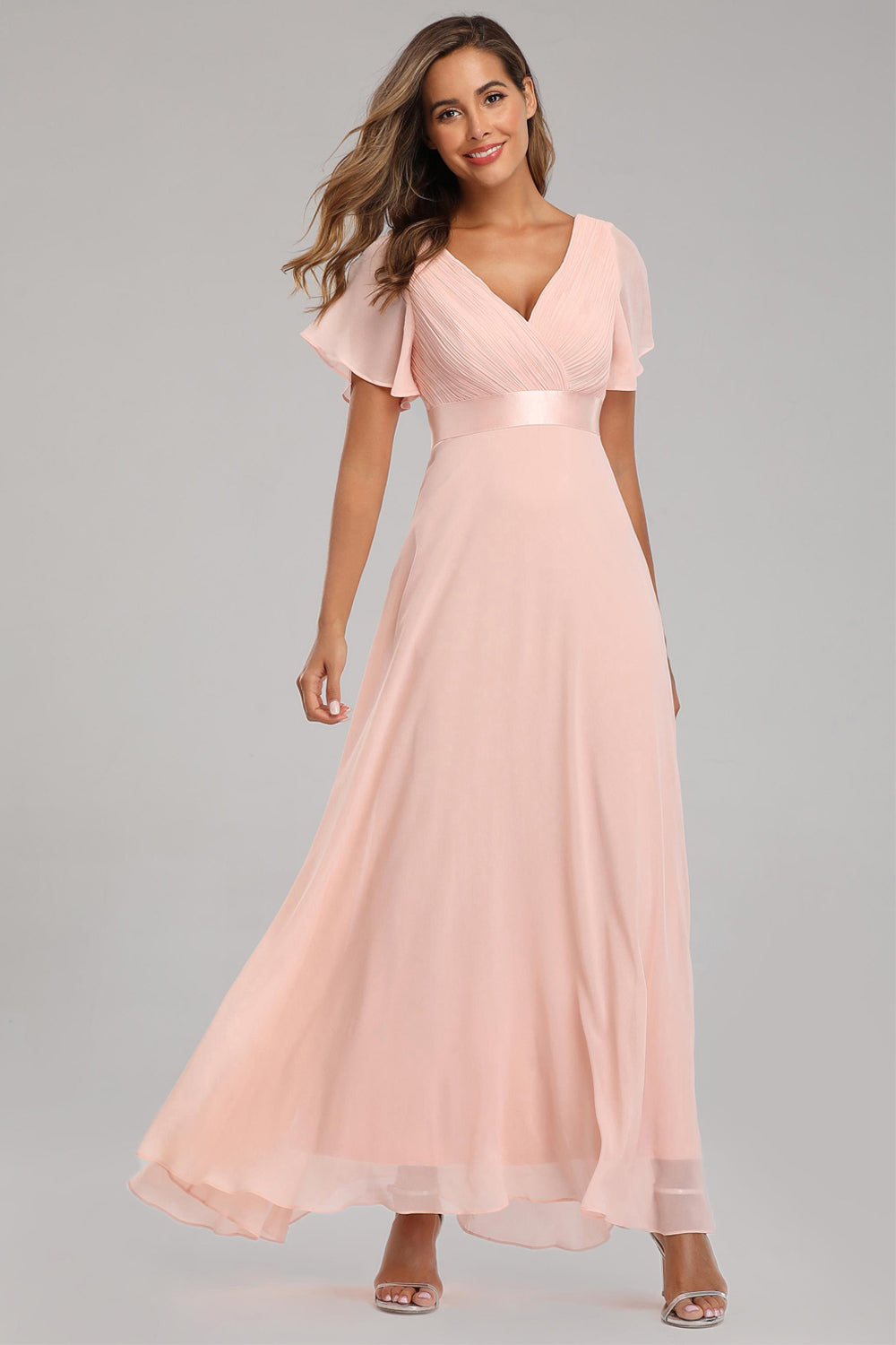 Ruffles Sleeve Pleats Chiffon Bridesmaid Dresses