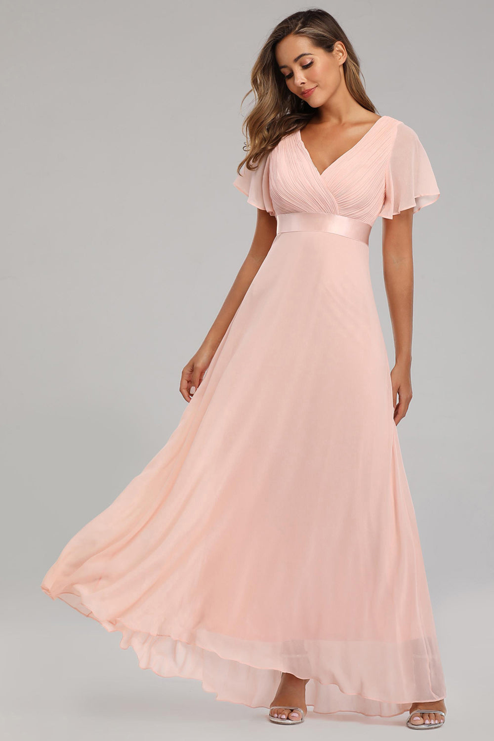 Ruffles Sleeve Pleats Chiffon Bridesmaid Dresses