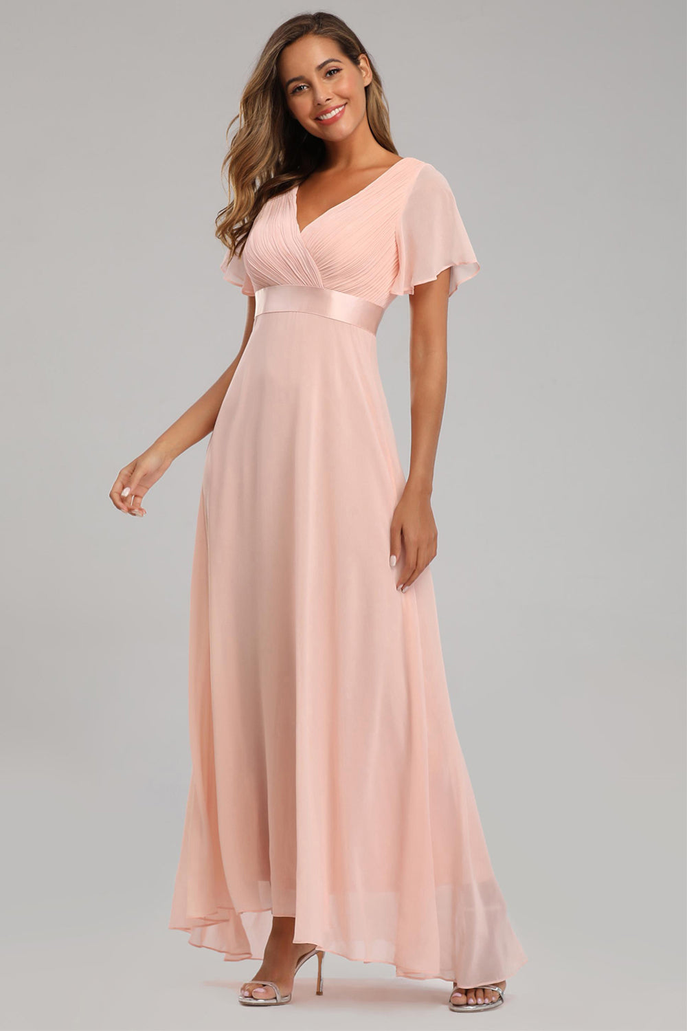 Ruffles Sleeve Pleats Chiffon Bridesmaid Dresses