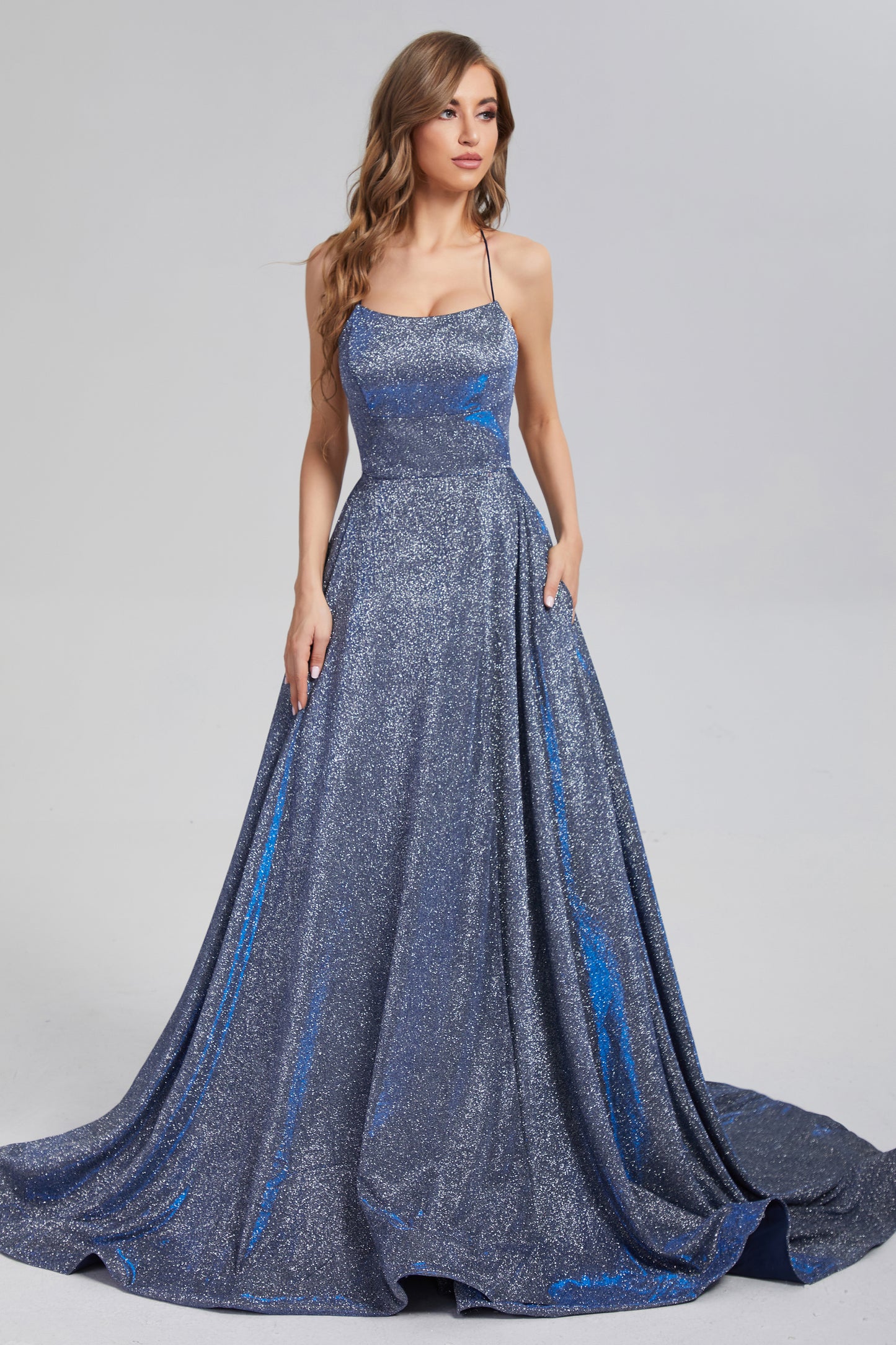 Sparkly Criss Cross Prom Dresses with Trailing