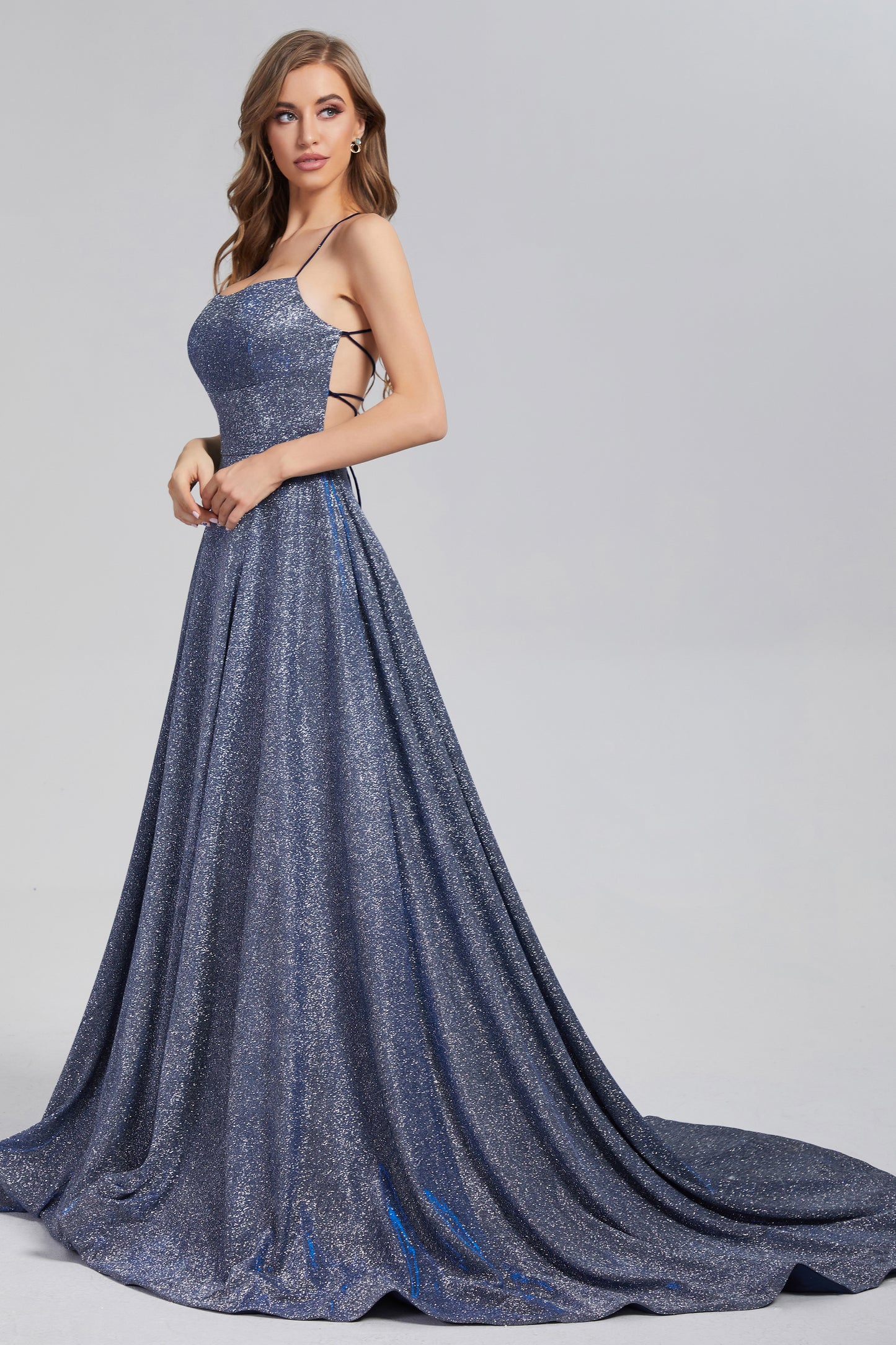 Sparkly Criss Cross Prom Dresses with Trailing